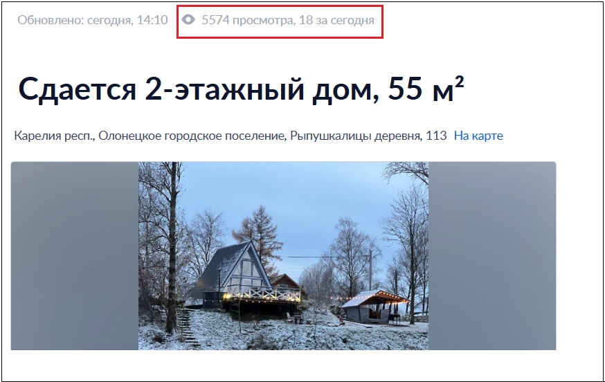 Статистика просмотров для загородного дома в Карелии на Циан